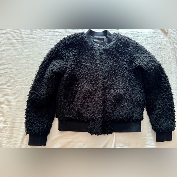WHO WHAT WEAR BLK FLEECE TEDDY BOMBER JKT SIZE MED MINT CONDITION - Picture 5 of 8